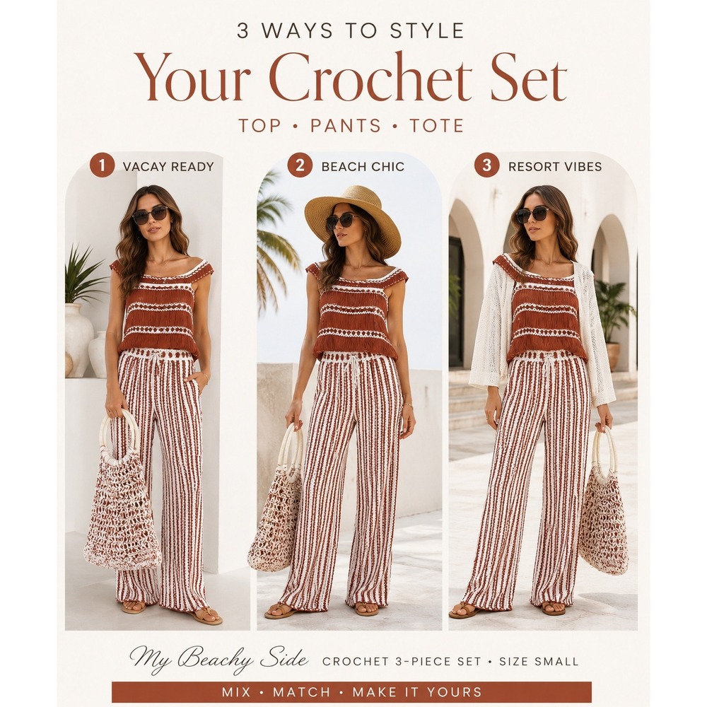 My Beachy Side Top Red Flame Rust Crochet Fringe Crop Boho Resort Small NEW - Picture 12 of 12